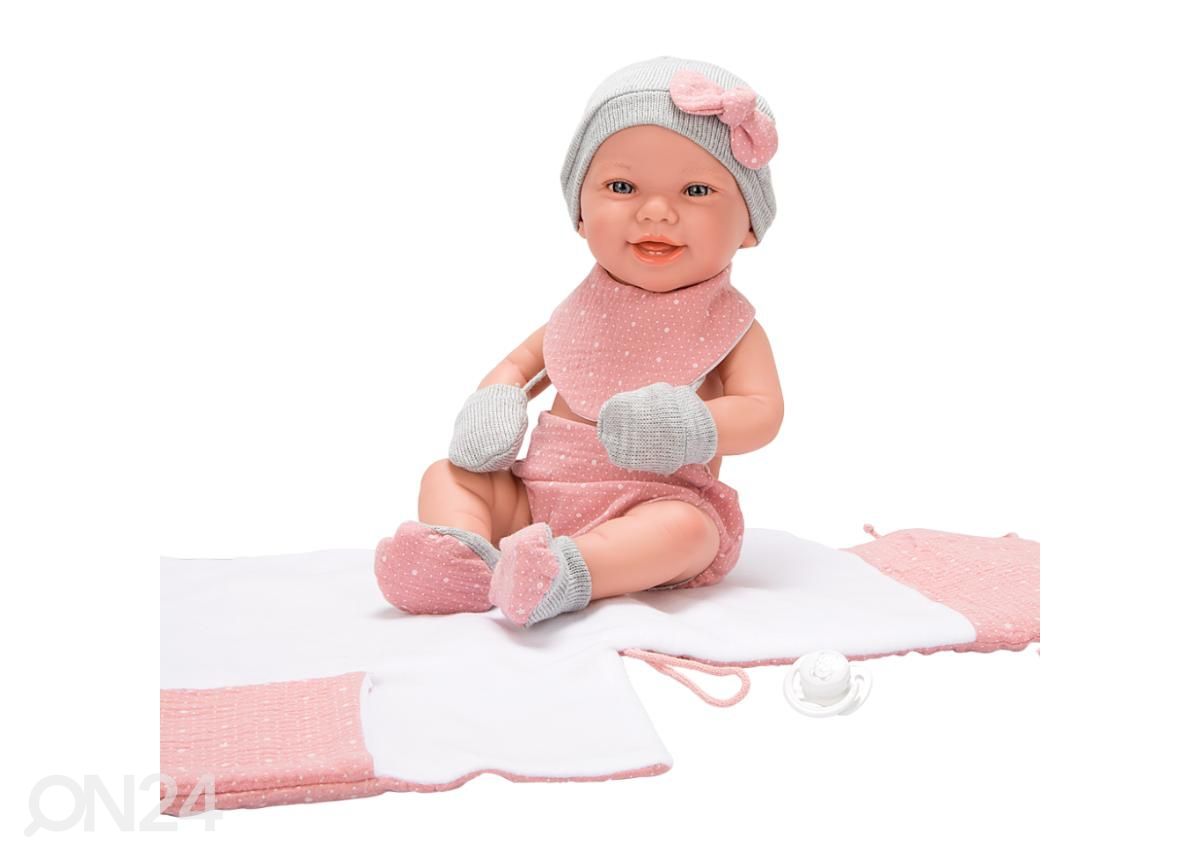 Vauvanukke Arias Salma vaaleanpunaisella hoitoalustalla, 42 cm kuvasuurennos