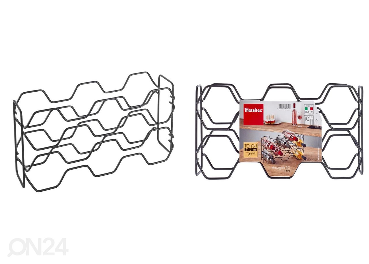 Viinipulloteline 10:lle viinipullolle Hexagon, 43x12x11 cm, must kuvasuurennos