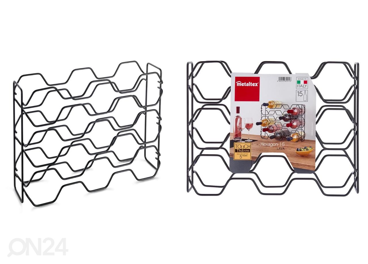 Viinipulloteline 15:lle pullolle Hexagon, 43x12x34 cm, musta kuvasuurennos