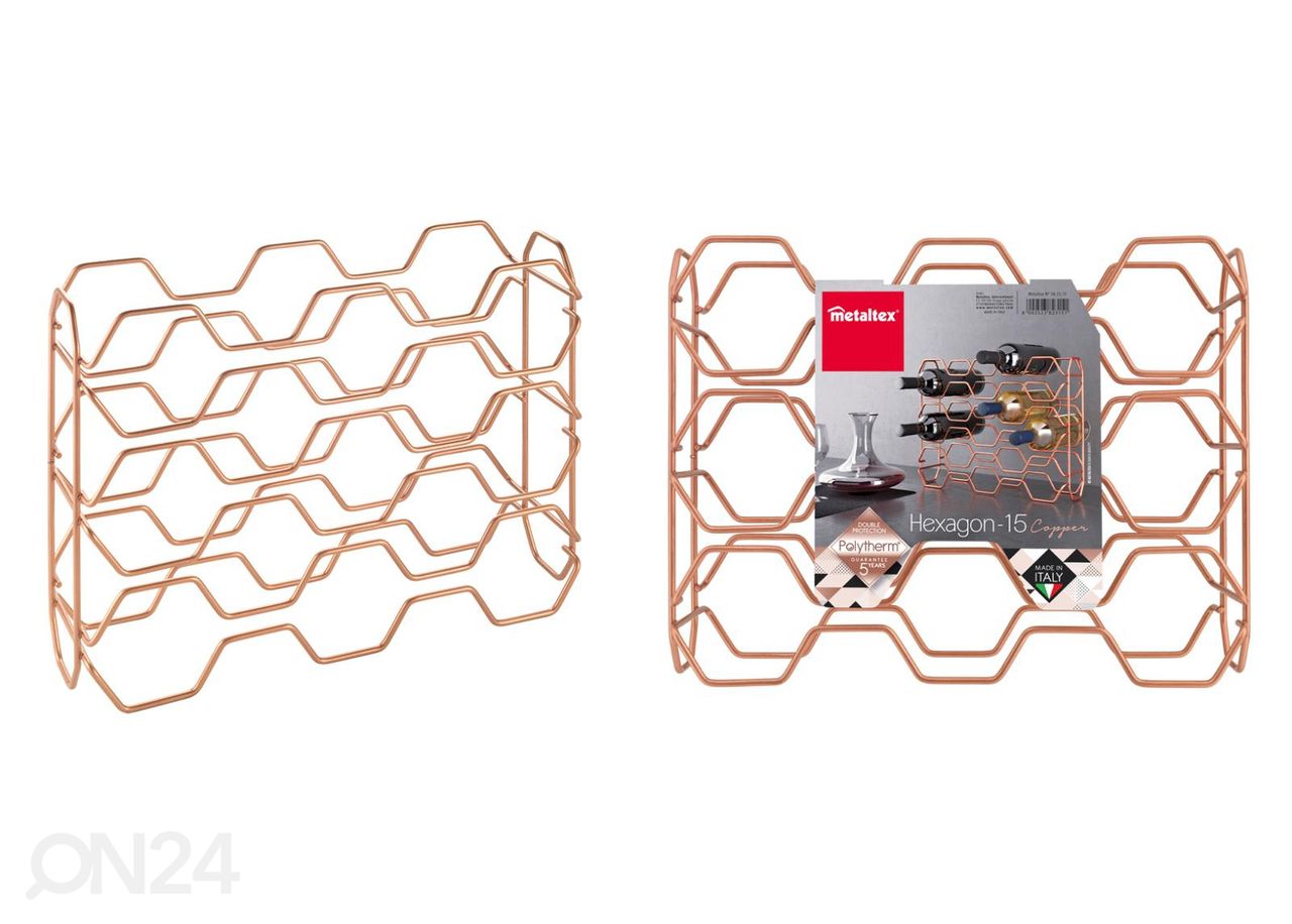 Viinipulloteline 15:lle pullolle Hexagon, 43x12x34 cm, pronssi kuvasuurennos