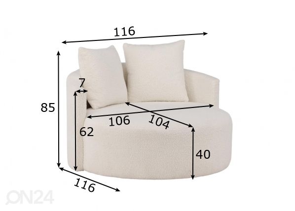 2-istuttava nojatuoli/lepotuoli Kelso mitat