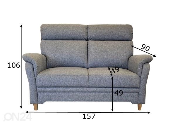 2-istuttava sohva Boss mitat