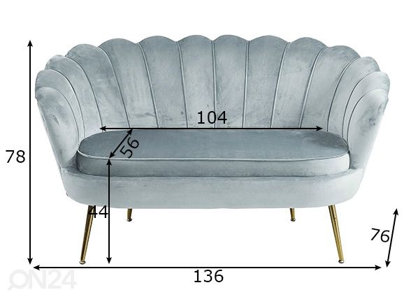 2-istuttava sohva, harmaa mitat