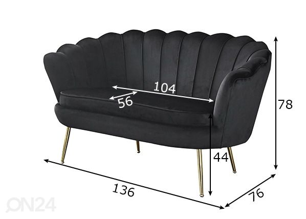 2-istuttava sohva, musta mitat