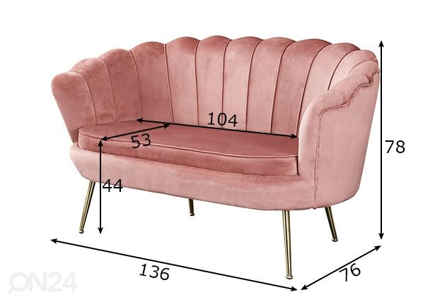 2-istuttava sohva, , vaaleanpunainen mitat