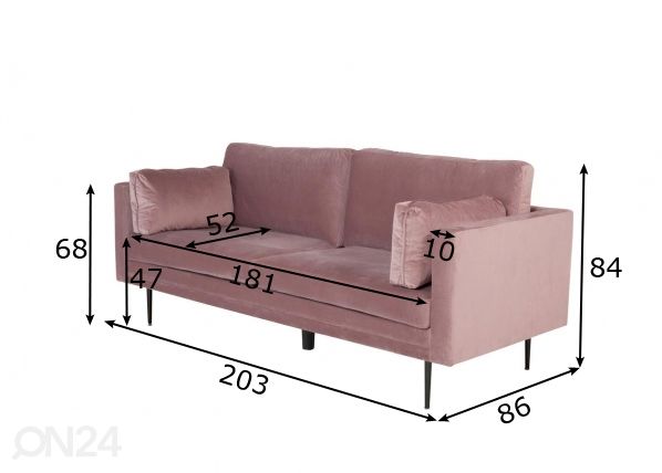 3-istuttava sohva Boom mitat