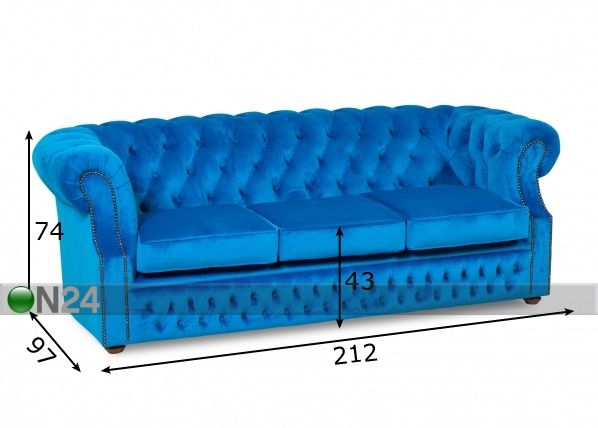 3-istuttava sohva Chesterfield mitat