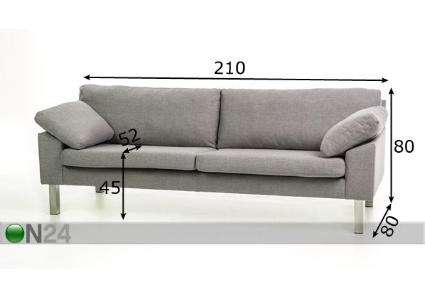 3-istuttava sohva Fiona mitat