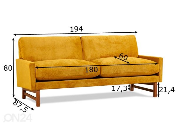 3-istuttava sohva Fjellness mitat