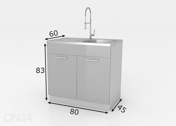 Allaskaappi 80 cm, kiiltävä valkoinen mitat