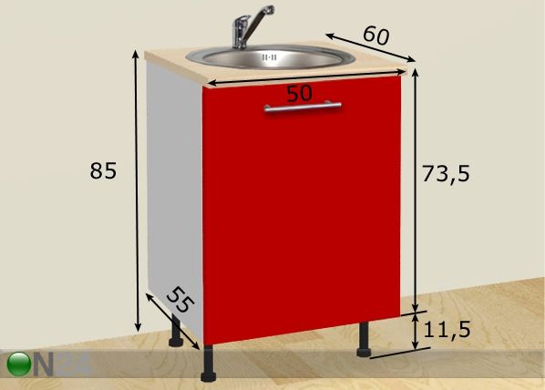 Allaskaappi ulosvedettävällä ovella 50 cm mitat