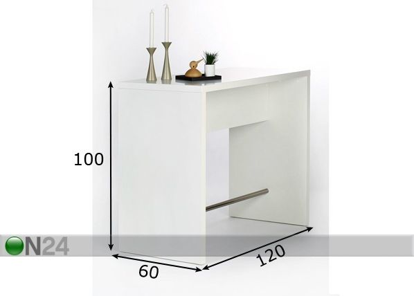 Baaripöytä 120x60 cm, valkoinen mitat