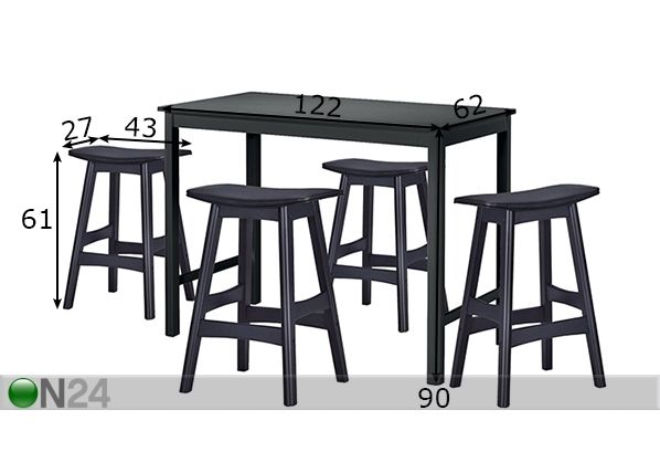 Baaripöytä+4 tuolia BRONCO mitat