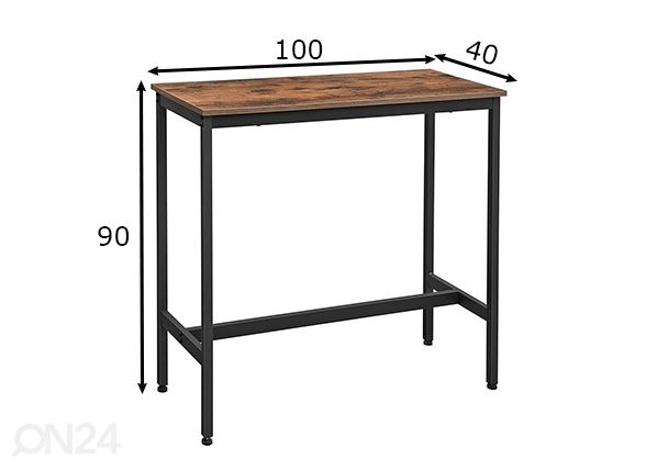 Baaripöytä 40x100 cm, ruskea/musta mitat