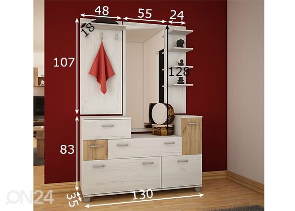 Eteiskaluste Con 130 cm mitat