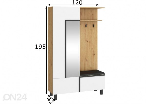 Eteiskaluste Youghal 120 cm mitat