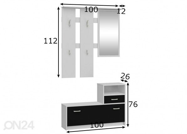 Eteiskalusteet 100 cm mitat