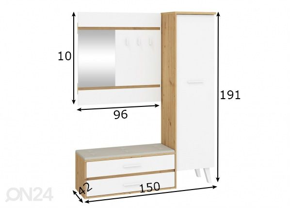 Eteiskalusteet Clon 150 cm mitat