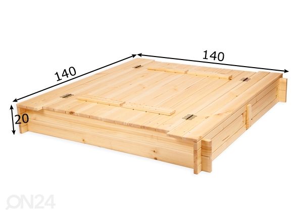 Hiekkalaatikko kannella ja istuimilla 140x140 cm mitat