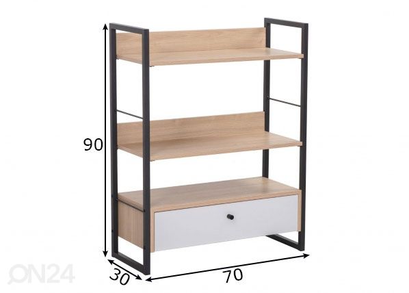 Hylly Study 70x30xH90 cm, tammi/ valkoinen mitat