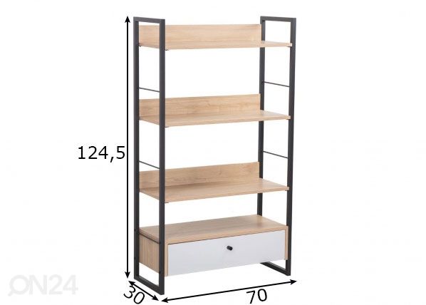 Hyllystö Study 70x30xH124,5 cm, tammi/ ruskea mitat