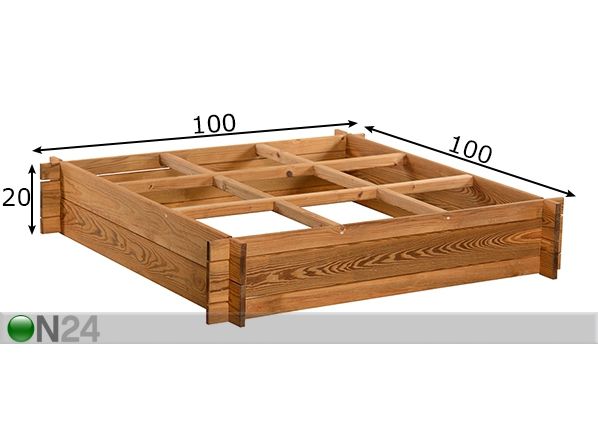 Istutuslaatikko 100x100 cm 9 lokeroa mitat