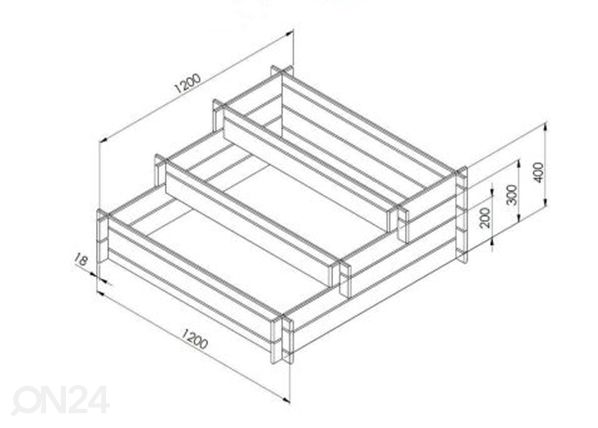 Istutuslaatikko 3-tasolla mitat