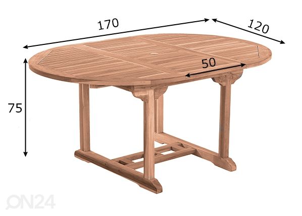 Jatkettava puutarhapöytä 120/170x120 cm mitat