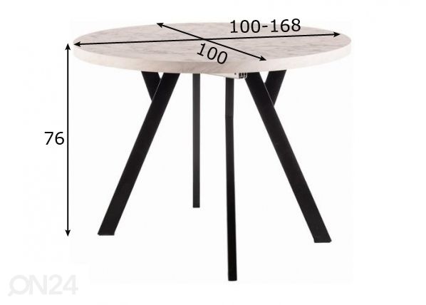 Jatkettava ruokapöytä 100-168x100 cm mitat
