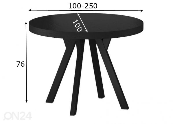 Jatkettava ruokapöytä 100-250x100 cm mitat