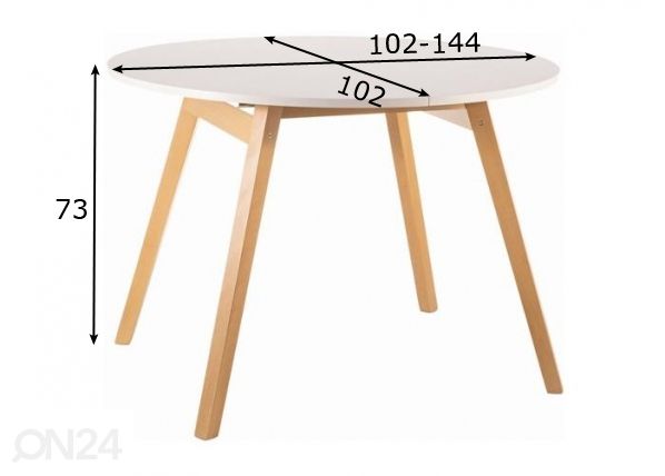 Jatkettava ruokapöytä 102-144x102 cm mitat