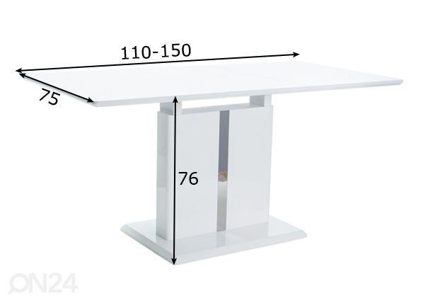 Jatkettava ruokapöytä 110-150x75 cm mitat