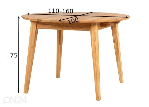 Jatkettava ruokapöytä 110/160x100 cm mitat