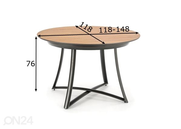 Jatkettava ruokapöytä 118/148x118 cm mitat