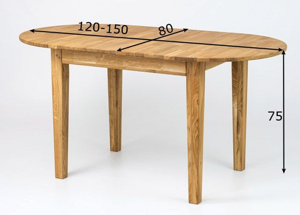 Jatkettava ruokapöytä 120/150x80 cm mitat