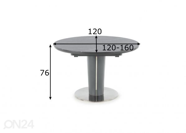 Jatkettava ruokapöytä 120/160x120 cm mitat