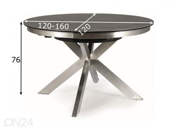 Jatkettava ruokapöytä 120-160x120 cm mitat