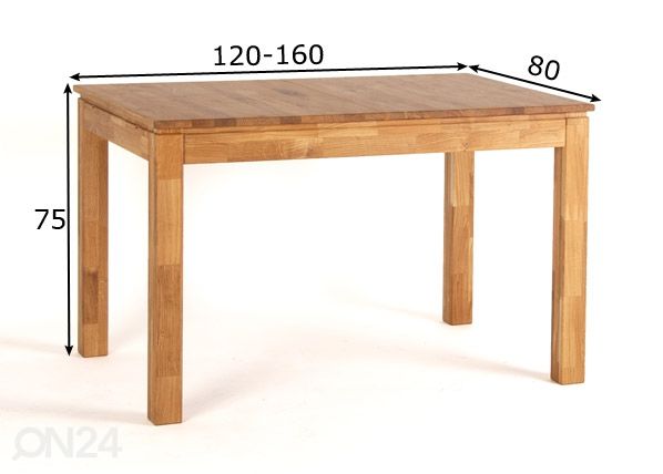Jatkettava ruokapöytä 120/160x80 cm mitat