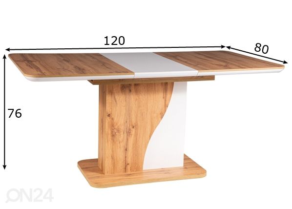 Jatkettava ruokapöytä 120-160x80 cm mitat