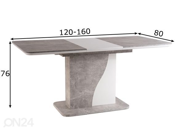 Jatkettava ruokapöytä 120-160x80 cm mitat
