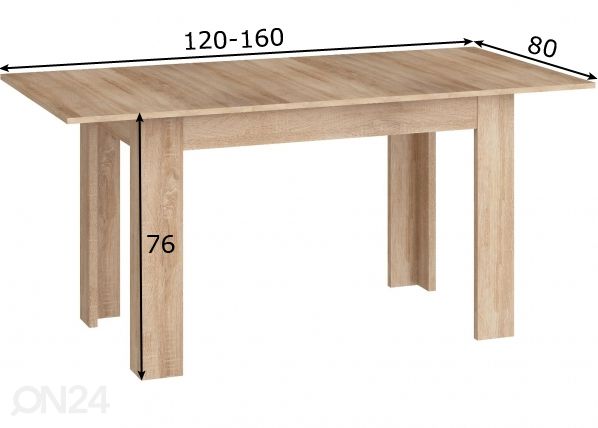 Jatkettava ruokapöytä 120/160x80 cm mitat