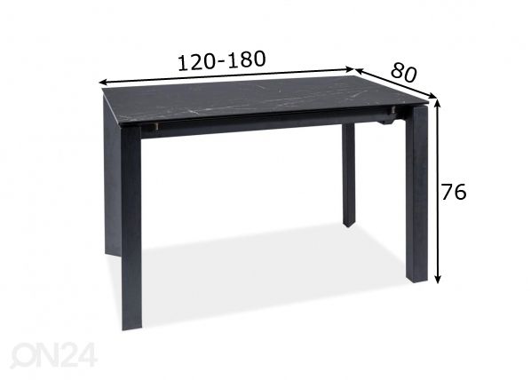 Jatkettava ruokapöytä 120-180x80 cm mitat