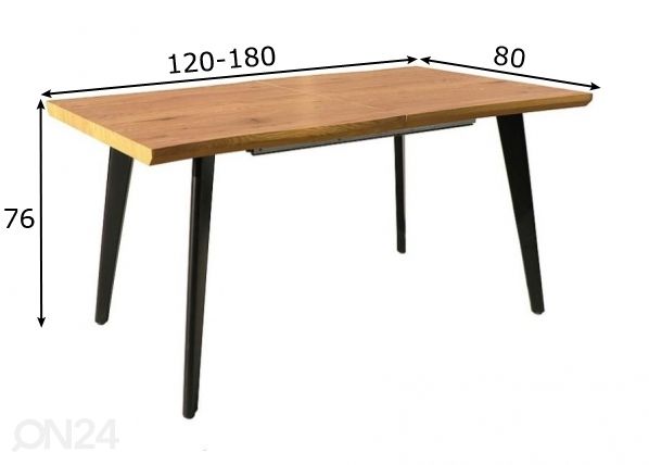 Jatkettava ruokapöytä 120-180x80 cm mitat