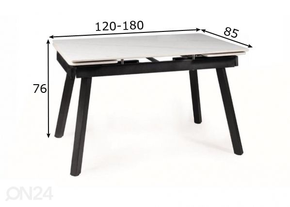 Jatkettava ruokapöytä 120-180x85 cm mitat