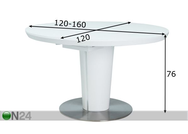 Jatkettava ruokapöytä 120x120-160 cm mitat