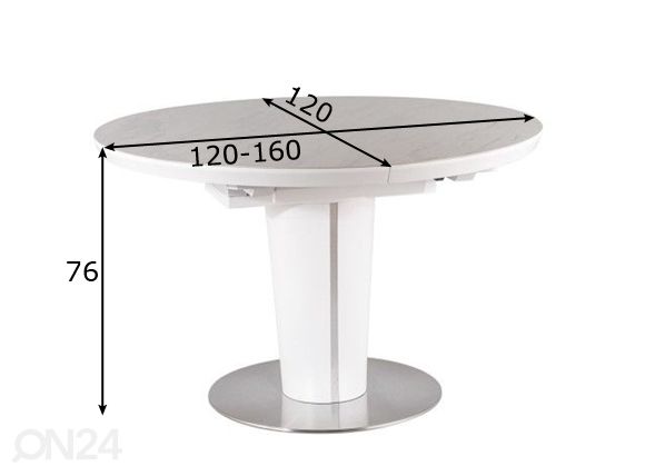 Jatkettava ruokapöytä 120x120-160 cm mitat