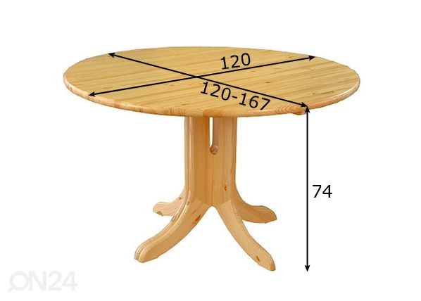 Jatkettava ruokapöytä 120x120-167 cm mitat