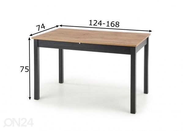 Jatkettava ruokapöytä 124/168x74 cm mitat