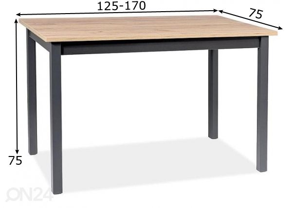 Jatkettava ruokapöytä 125-170x75 cm mitat
