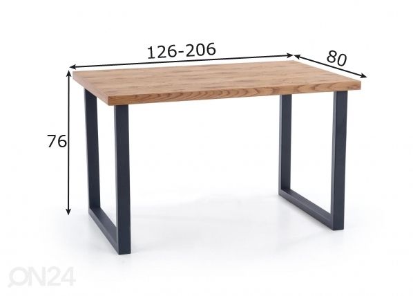 Jatkettava ruokapöytä 126/206x80 cm mitat